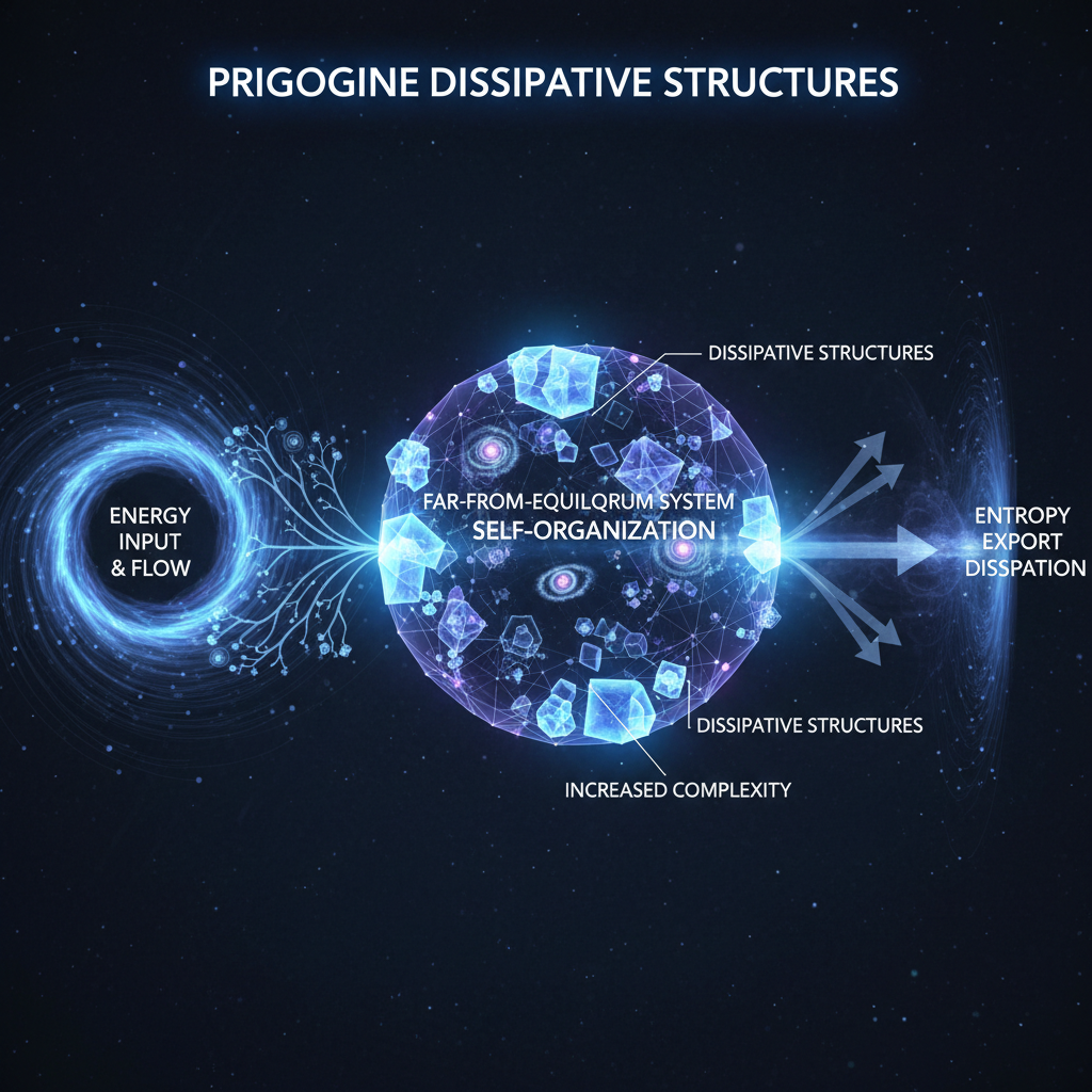 Self-organizing dissipative structures: complexity emerging from energy flow
