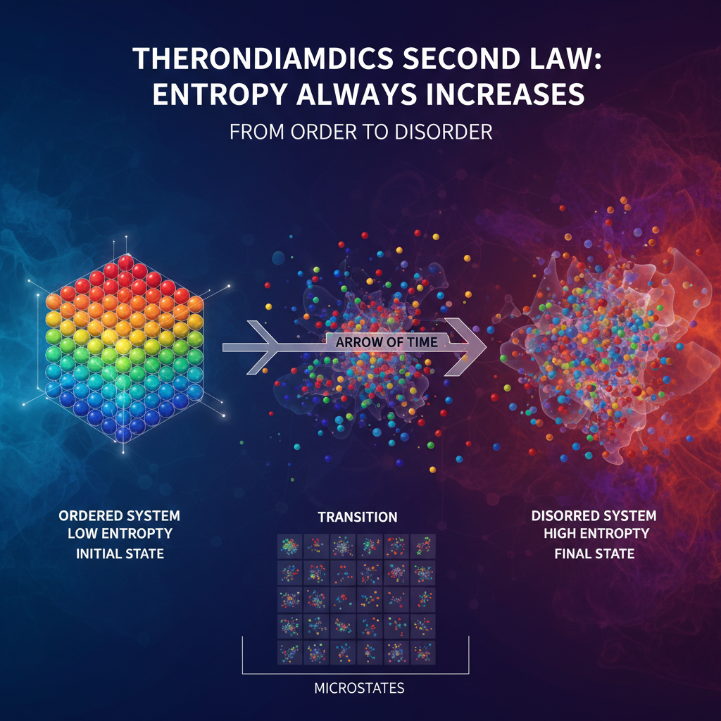 Entropy increases over time: energy dispersal from ordered to disordered states